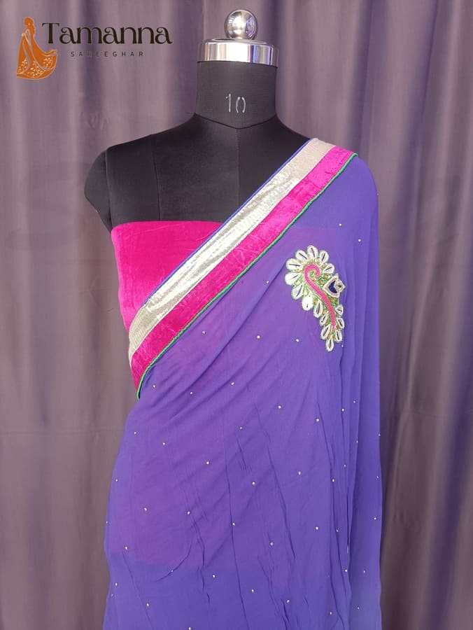 Turquoise Blue Pure Georgette Saree