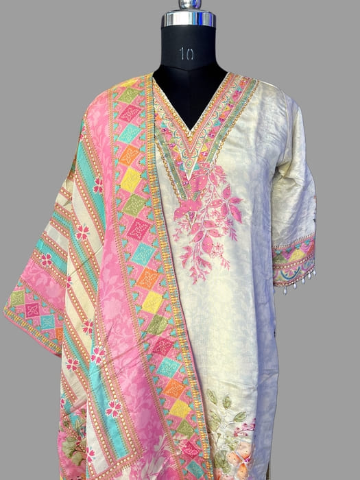 Modal Silk Suit Set with Handwork