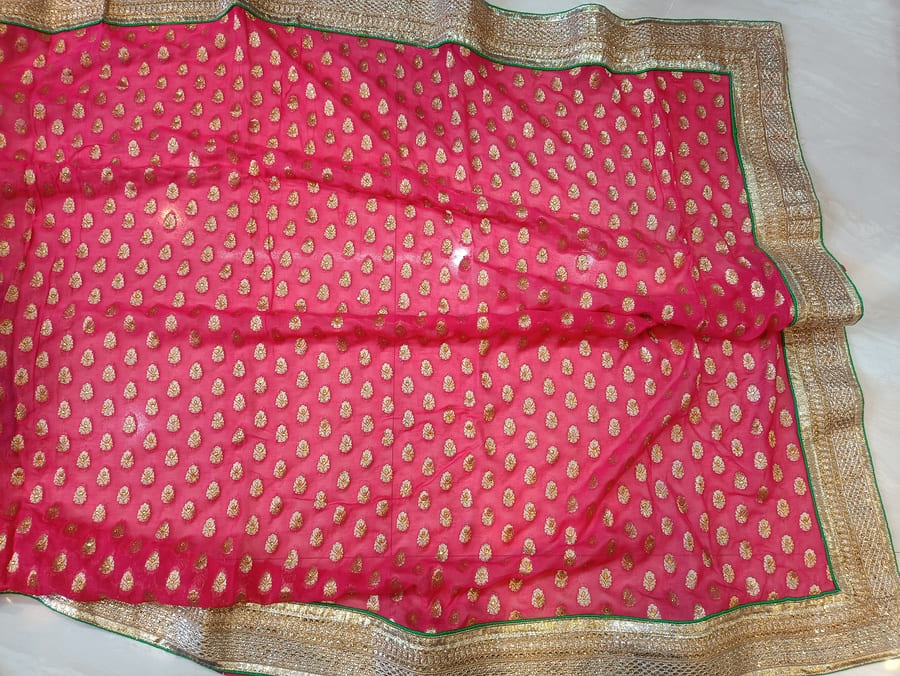 Red Half & Half Georgette Designer Saree