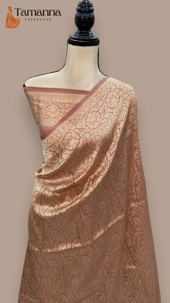 Onion Pink Pure Katan Silk Banarasi Handloom Saree- Tanchui Brocade