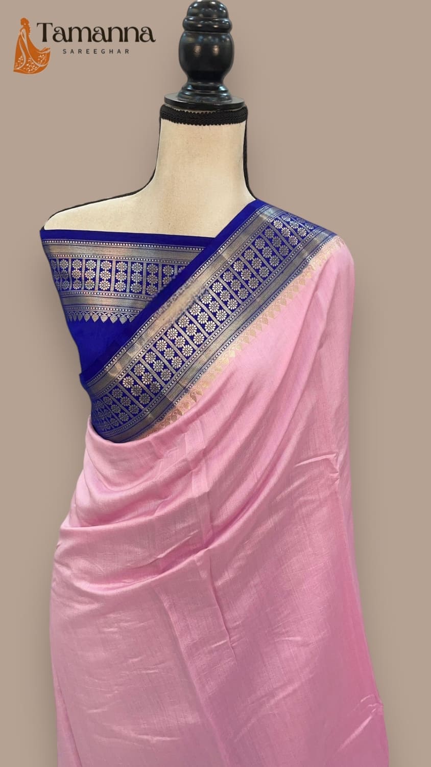 Baby Pink Pure Chiniya Silk Khaddi Banarasi Handloom Saree