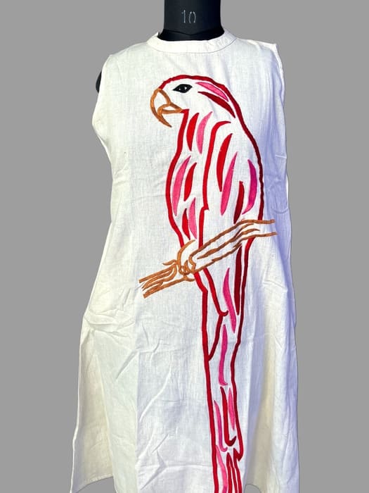 Off White Pure Khadi Cotton Two Piece Set with Embroidery