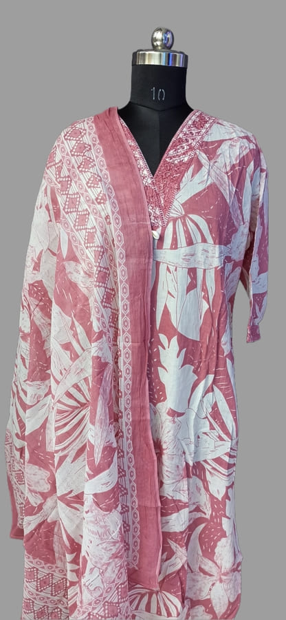Plus Size Onion Pink Cotton Suit Set