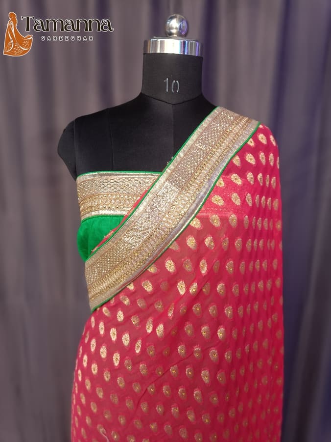 Red Half & Half Georgette Designer Saree