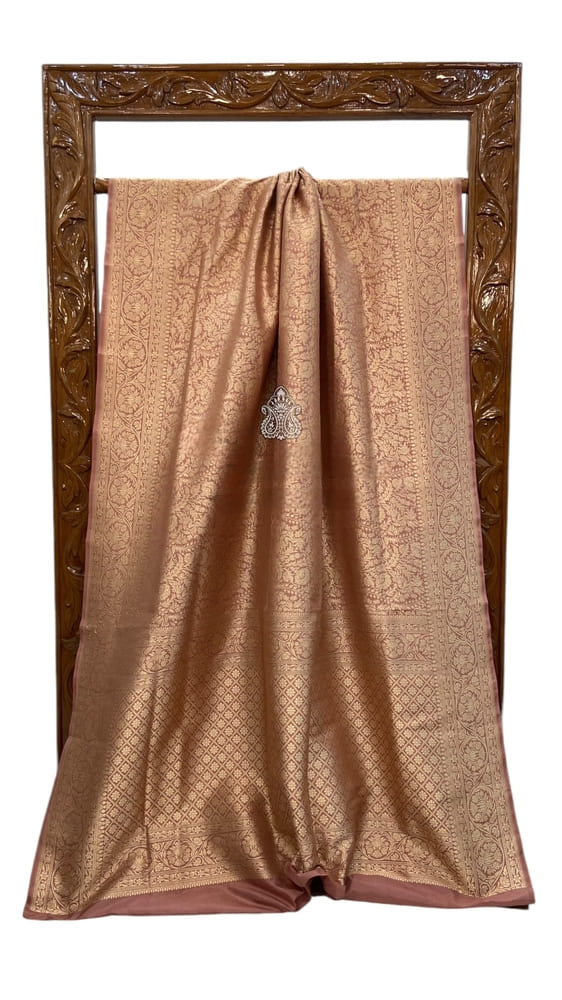 Onion Pink Pure Katan Silk Banarasi Handloom Saree- Tanchui Brocade