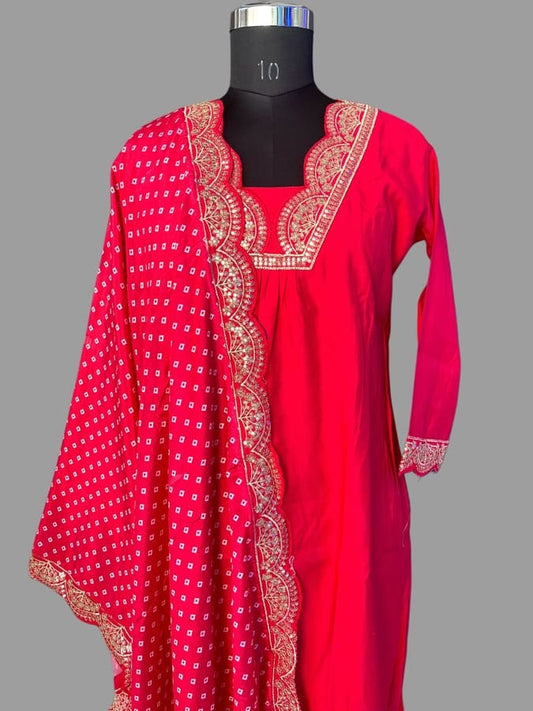Red Silk Suit Set with Cut Work Dupatta