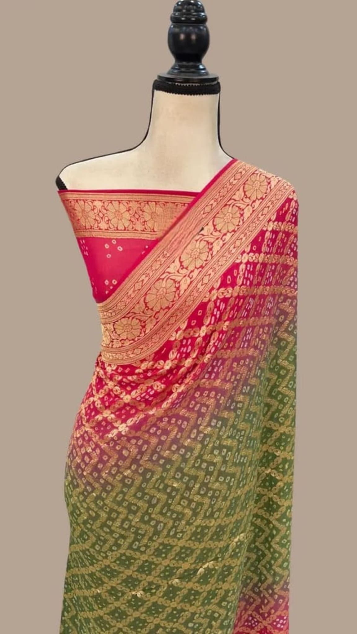 Green Shaded Khaddi Georgette Bandhej Banarasi Saree | Tamanna Saree
