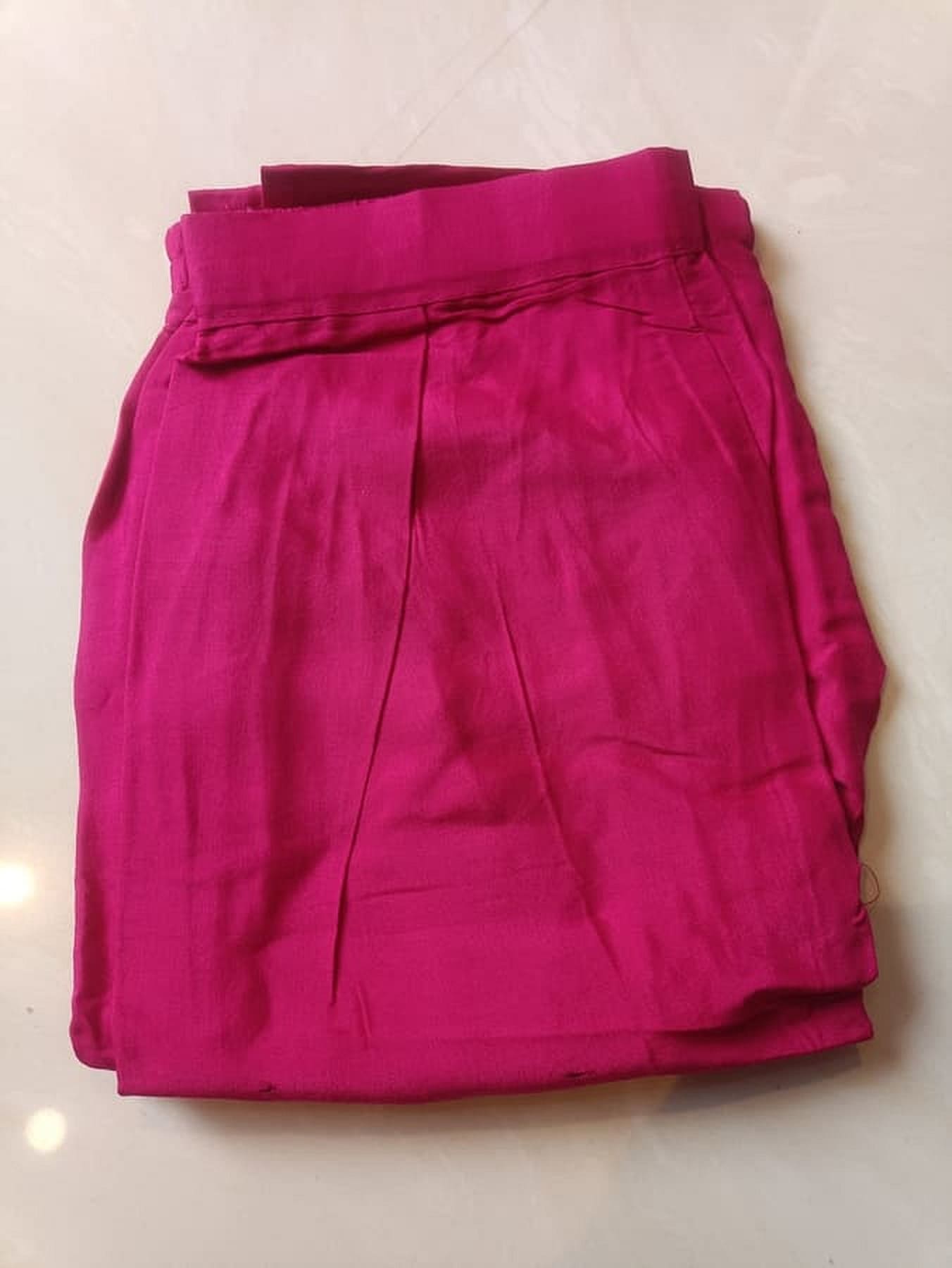 Hot pink pleated shorts/pants with buttoned waistband and straight hem