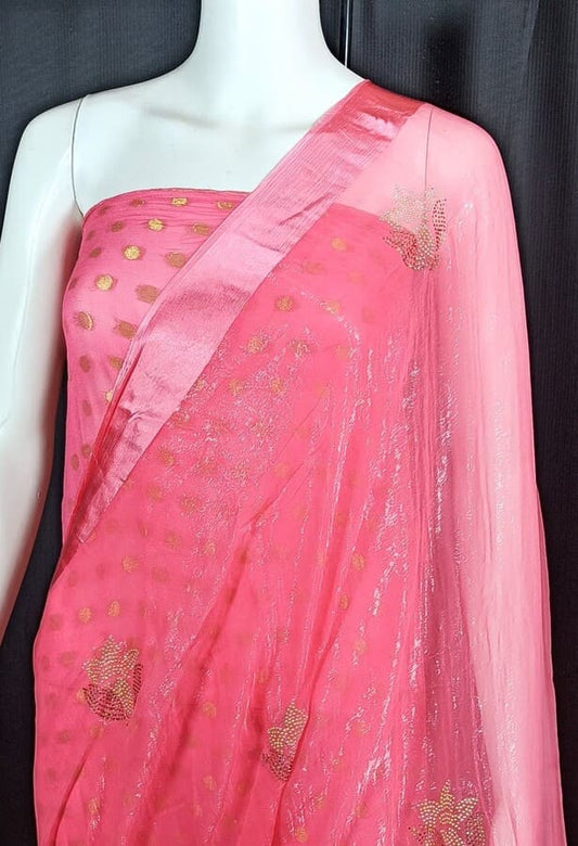 Pink Pure Chiffon saree with Swarovski work | Tamanna Saree
