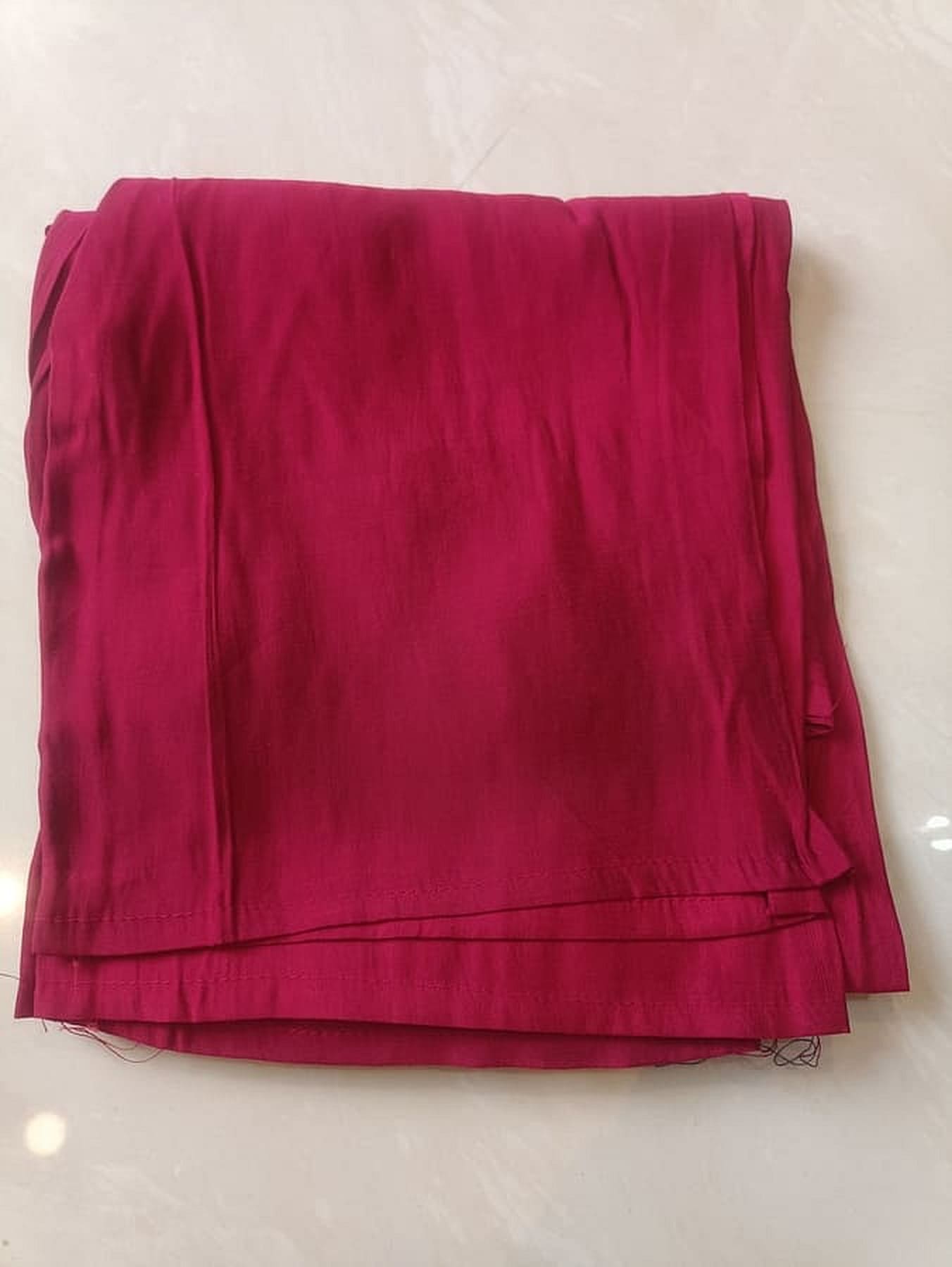 Magenta silk dupatta panel with gathered fabric and frayed lower edge