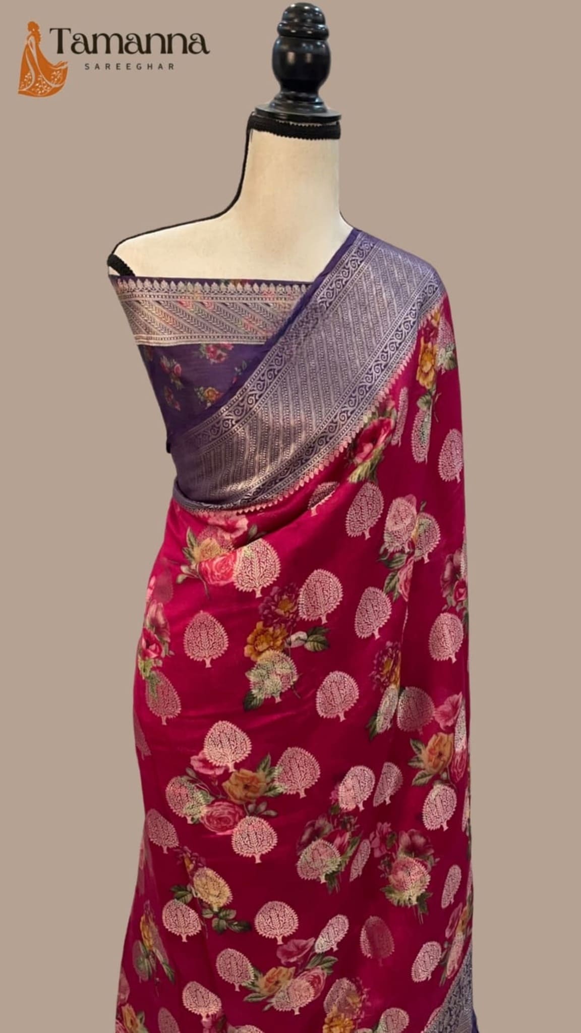 Strawberry Chiniya Silk Handloom Banarasi Saree | Tamanna Saree