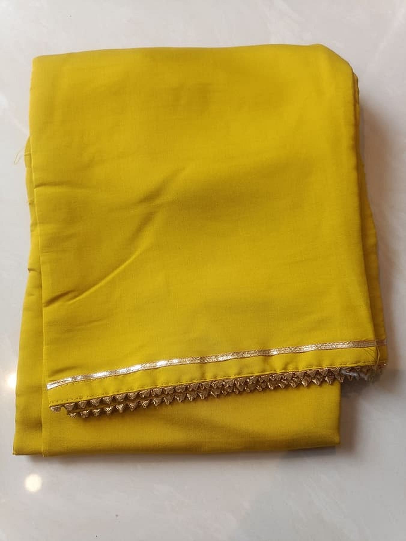 Yellow silk dupatta fold with gold-embroidered border strip